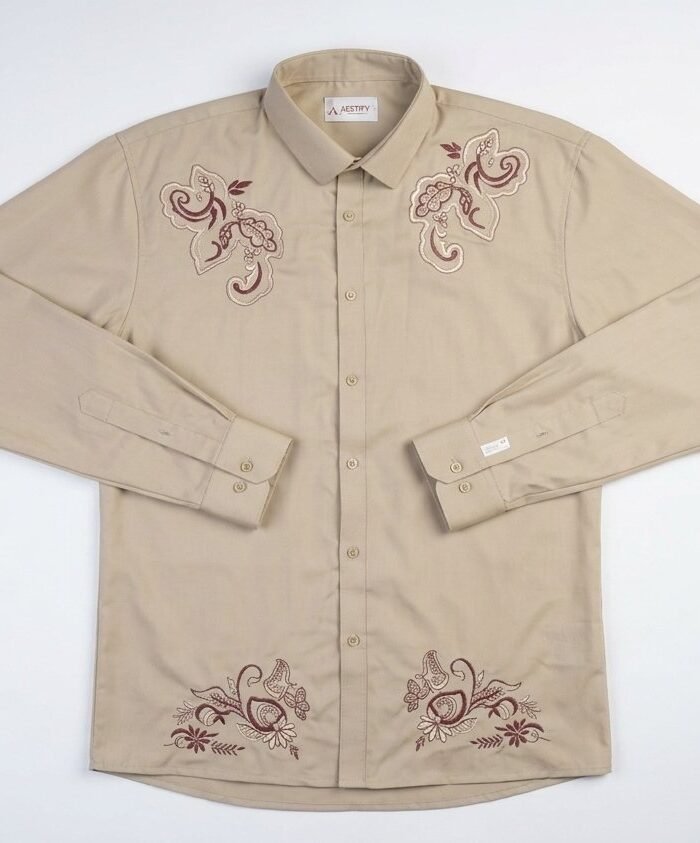 Aestify Heritage Beige Embroidered Shirt
